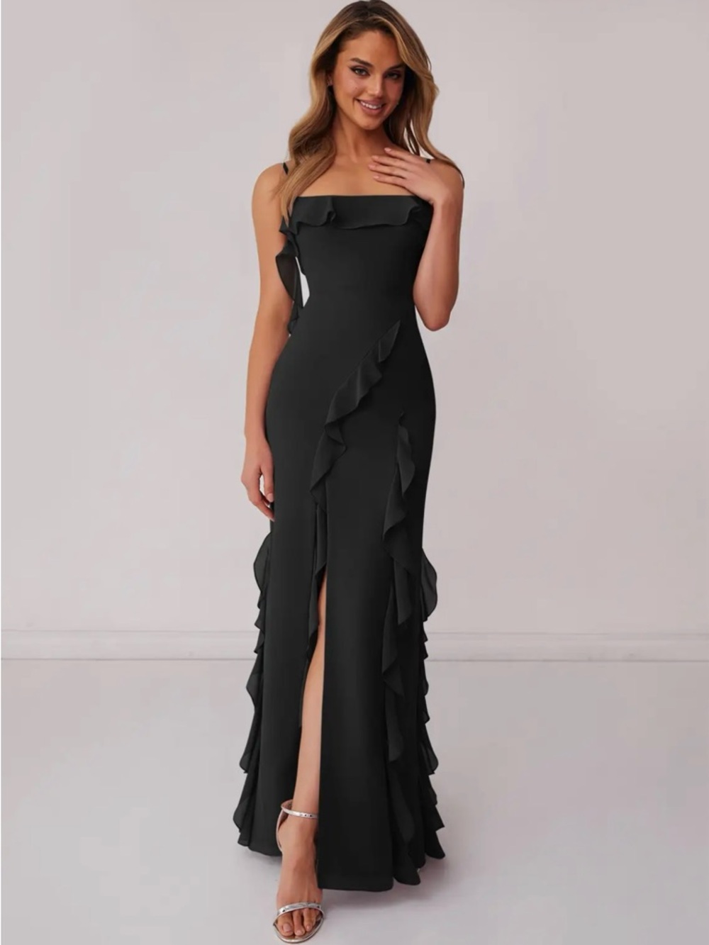 Azazie Chiffon Black Sheath Bow Dress Size 0 NEW WITH TAGS